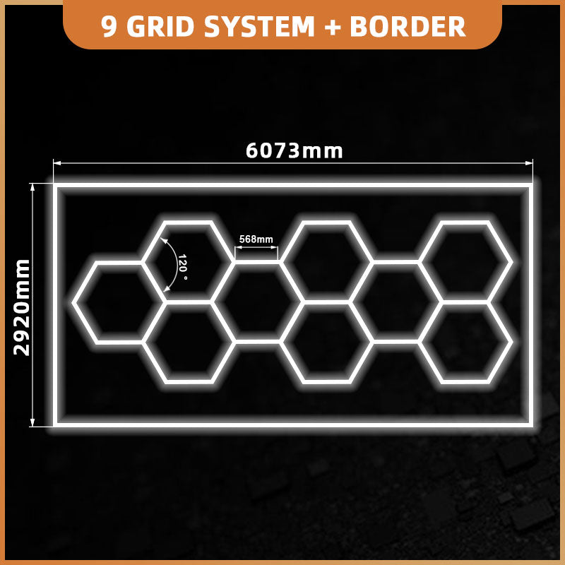 Hexagon 9 valgustite süsteem koos raamiga